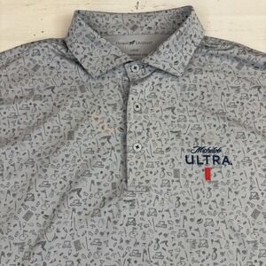 Horn Legend Polo Shirt Mens L Gray Golf Icon Print Michelob Ultra Logo Stretch